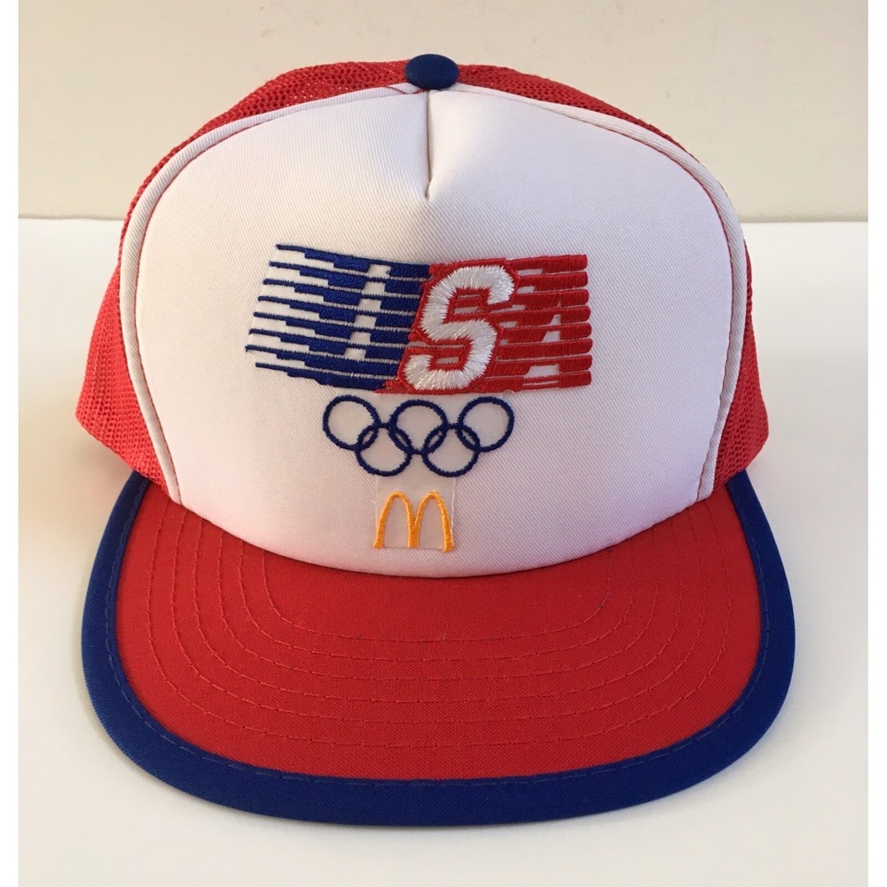 Vintage 1984 Olympics USA McDonalds Snapback Trucker Hat Mesh Cap Red Foam Front